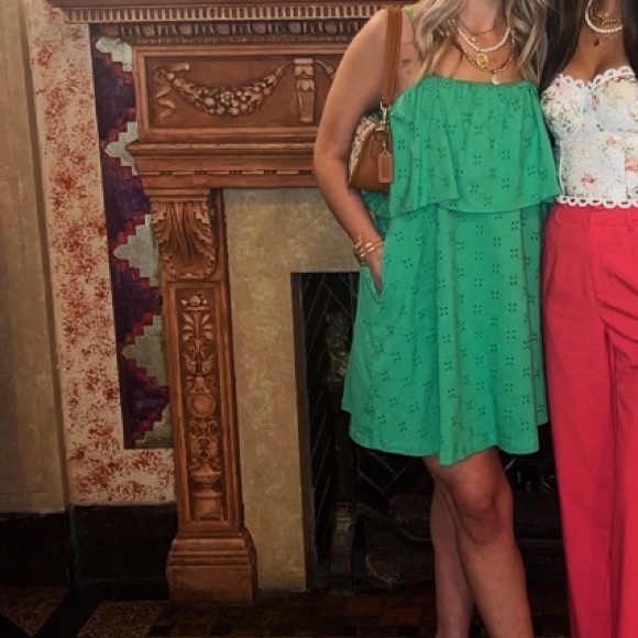 green eyelet dress w/ thin straps and pockets - Picture 1 of 1